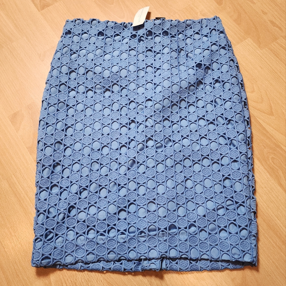 NWT Ann Taylor Blue Embroidered Circle Eyelet Pencil Skirt Size 2